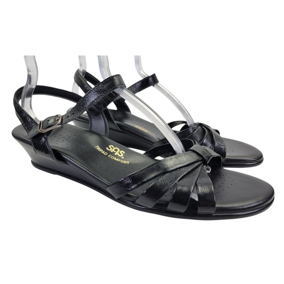 SAS Shoes - SAS Women's Strappy Quarter Strap Black Patent Leather‎ Wedge Sandals Size 11 S